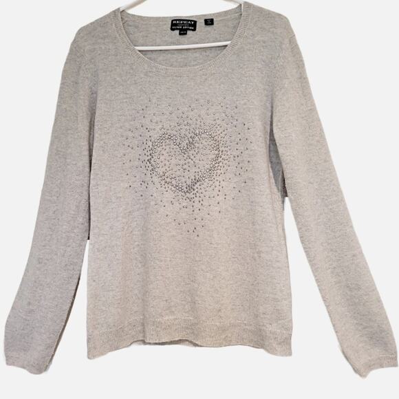 Repeat Cashmere Silver Edition Gray Heathered Sweater Heart Embellishments -SZ M - Picture 1 of 7